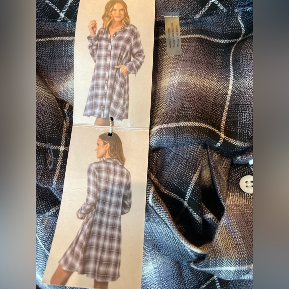 Simply Noelle~NWT~Plaid Button Down Shirt Dress~Roll-Up Tab Sleeve~Size S/M